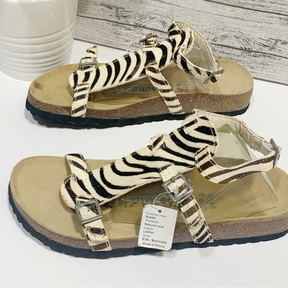 Betula by Birkenstock NWT zebra fur ankle sandals size 42 EU or 11-11.5 US - Picture 7 of 12